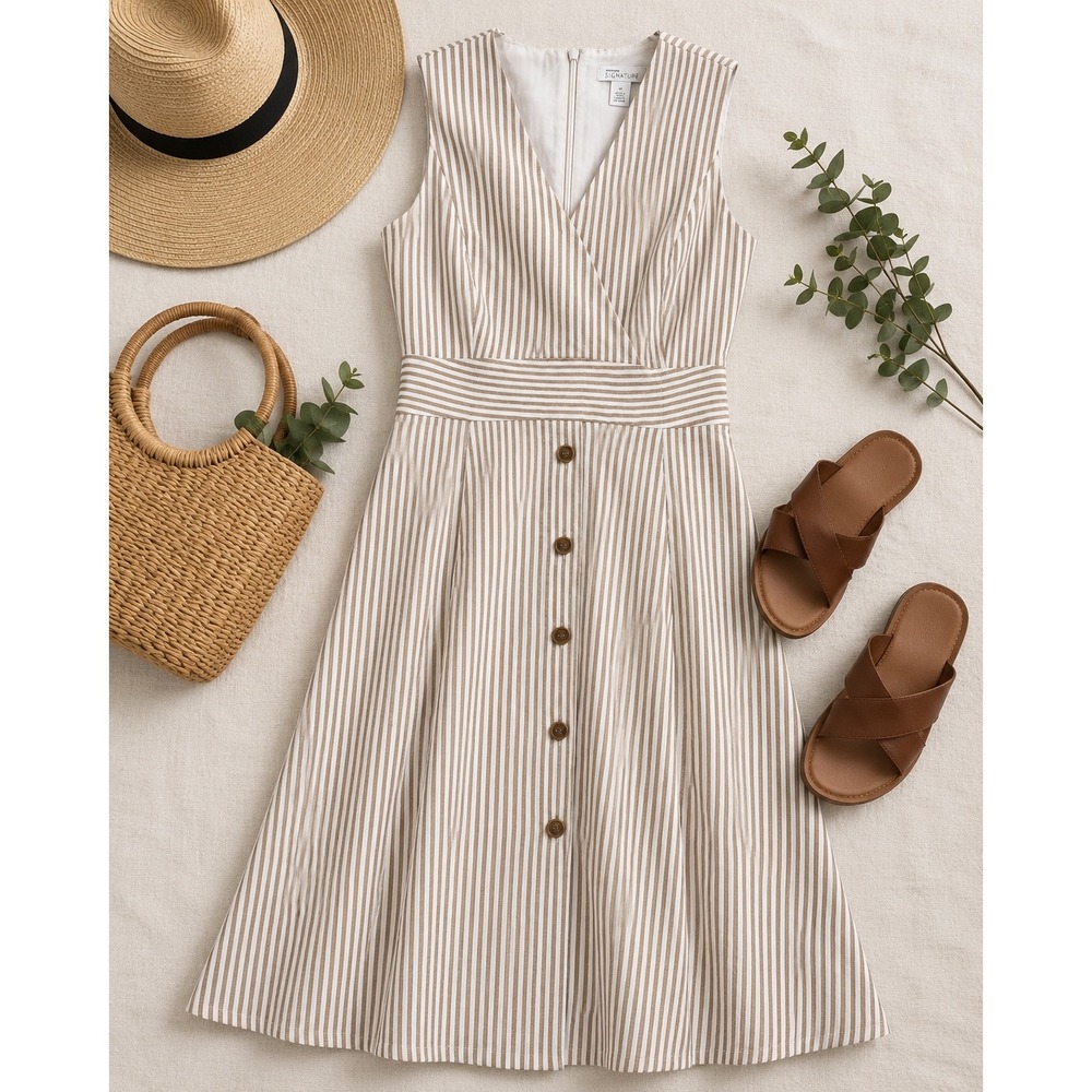 Sold on another platform! Nordstrom Signature Stripe Cotton Linen Midi Dress 14